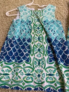 Lilly Pulitzer Girls' Blue and Green Patterned Shift Dress